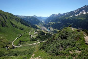 Fototapeta na wymiar The St. Gotthard Pass, which has been built starting 1827, connects the two Swiss cantons Uri and Ticino, Switzerland
