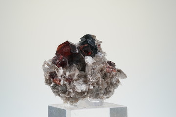 Granat, Blutrot, Stufe mit Turmalin, Himalaya, Edelstein 