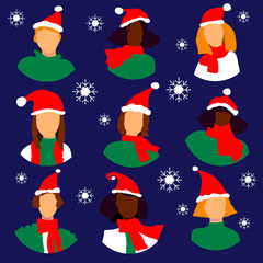 Winter woman icon avatar set