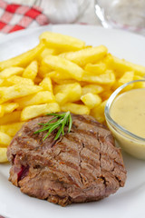 beef tournedos and fries