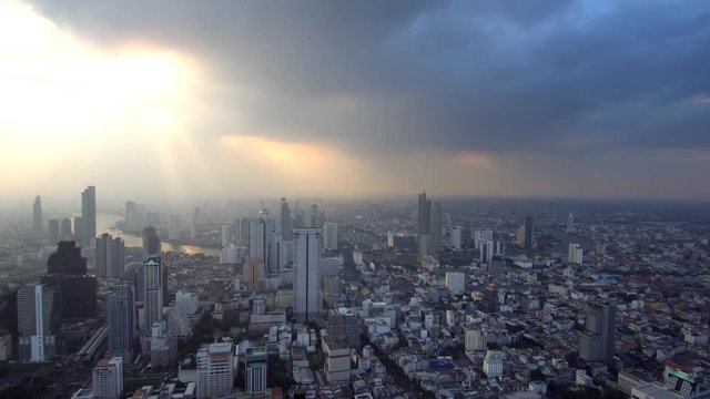 Aerial view of Chao Phraya river Bangkok, Thailand .Time lapse