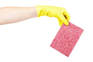 Woman hand holding a washcloth isolated on a white background