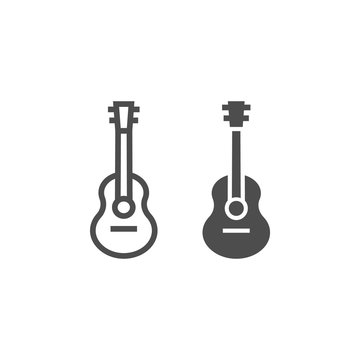 Acoustic guitar line and glyph icon, music and string, instrument sign, vector graphics, a linear pattern on a white background.