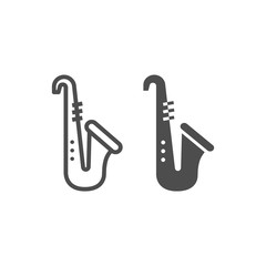 Saxophone line and glyph icon, musical and instrument, trumpet sign, vector graphics, a linear pattern on a white background.