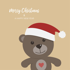 Christmas card with teddy bear on colored background