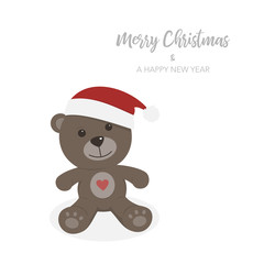 Christmas card with isolated teddy bear