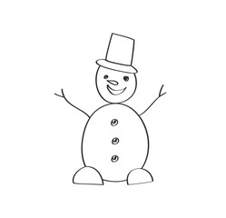 Christmas Snowman. Line drawing. Vector illustration on white background. New Year. Winter