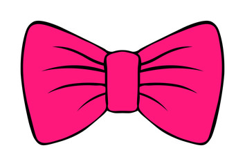 children's illustration of bow. costume butterfly crimson vector drawing with contour. xmas decor isolated on white background.