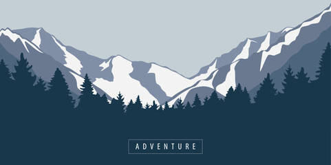 mountain and forest outdoor adventure landscape vector illustration EPS10