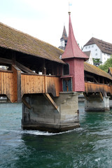 The Spreuer Bridge (Spreuerbrucke, formerly also Muhlenbrucke) in Lucerne, Switzerland