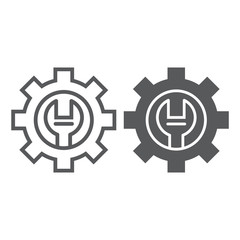 Technical support line and glyph icon, maintenance and service, setting sign, vector graphics, a linear pattern on a white background.