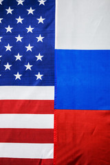Usa flag and Russia flag background. Textile flags of the world