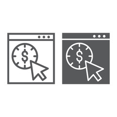 Pay per click line and glyph icon, seo and money, pointer sign, vector graphics, a linear pattern on a white background.