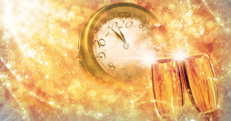 Greeting card for the new year 2020, sect and clock