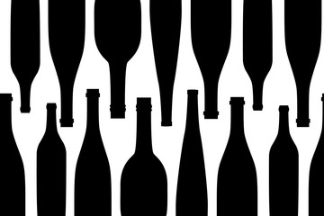 Seamless pattern pack paper with different shaped black and white wine bottles. Flat Design illustration