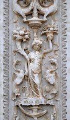 Relief on the portal of the Cathedral of Saint Lawrence in Lugano, Switzerland