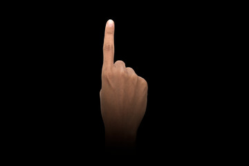Male hand finger sign over dark background
