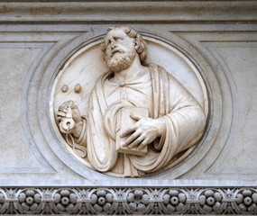 Saint Peter, relief on the portal of the Cathedral of Saint Lawrence in Lugano, Switzerland