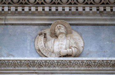 Prophet Amos, relief on the portal of the Cathedral of Saint Lawrence in Lugano, Switzerland
