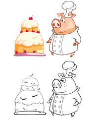 Vector Illustration of a Cute Pig Cook Cartoon Character 