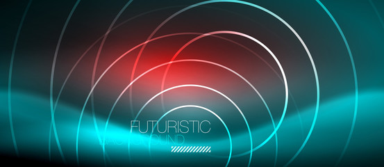 Neon glowing techno lines, hi-tech futuristic abstract background template with square shapes