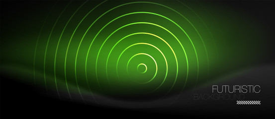 Dark abstract background with glowing neon circles