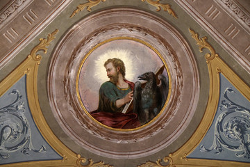 Saint John the Evangelist, ceiling fresco in the church of St. Victor on the Fishermen Island, one...