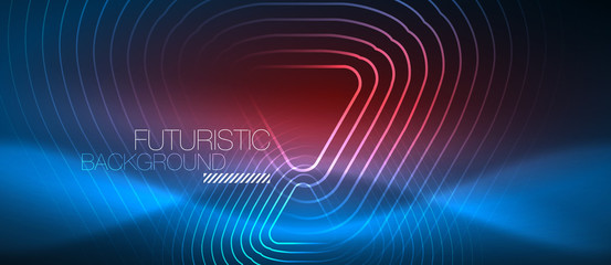 Neon glowing techno lines, hi-tech futuristic abstract background template with geometric shapes