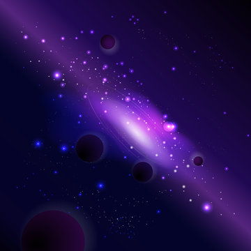 Vector illustration with space and planets. Cosmic background with galaxy.