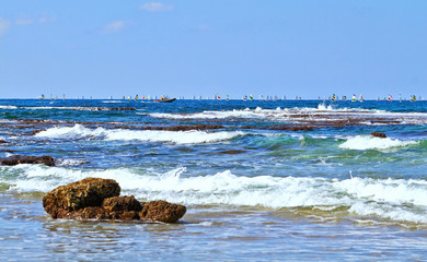 Fototapeta na wymiar Ruins from the ancient city of Caesarea, in the coast of the Mediterranean Sea in Israel.