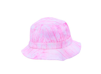 Fototapeta premium Pink fabric woman hat with line patterns isolated on white background and clipping path,,handmade