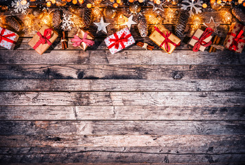 Decorative Christmas rustic background with gifts