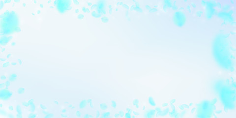 Turquoise flower petals falling down. Admirable ro