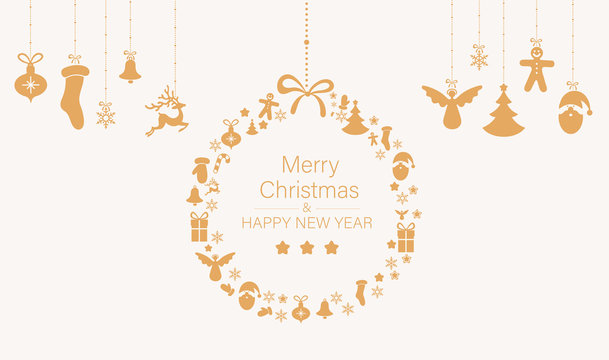 Merry Christmas and Happy New Year poster with orange festive decor.