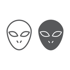 Alien line and glyph icon, space and character, humanoid sign, vector graphics, a linear pattern on a white background.