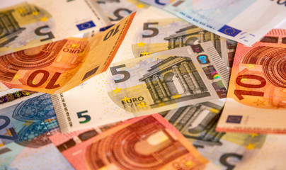 Pile of paper euro banknotes.