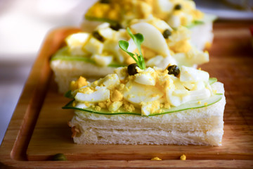 Egg Salad Sandwiches with cucumber slices, Fresh sandwiches.
