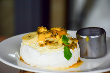 mango passion fruit panna cotta, desert