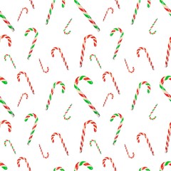 Seamless Pattern Christmas and new year Candy Canes, painted in watercolor