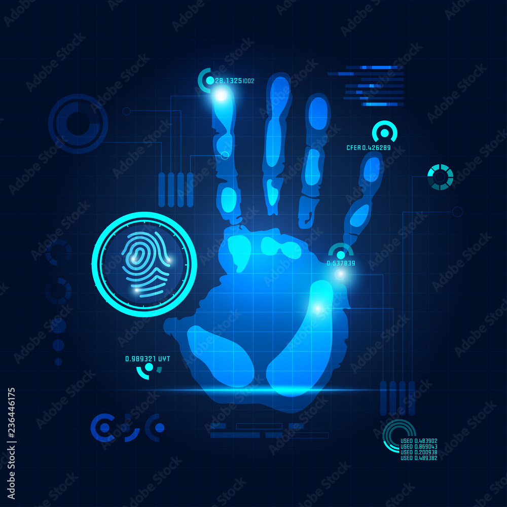 Fototapete hand scan in futuristic style, vector of handprint with technological theme 