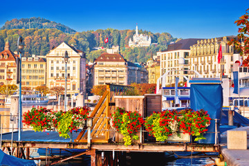 City of Lucerne colorful lake waterfront and landmarks view