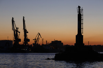 Beacon near port in the Azov Sea, Berdiansk, Ukraine