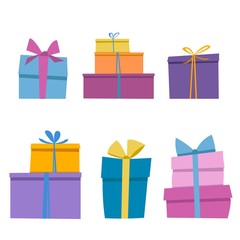 Set of gift boxes. Soft color vector isolated on white. 