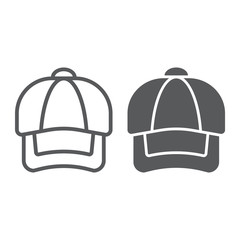 Cap line and glyph icon, clothing and casual, hat sign, vector graphics, a linear pattern on a white background.