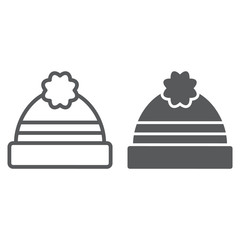 Winter hat line and glyph icon, clothing and warm, cap sign, vector graphics, a linear pattern on a white background.