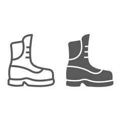 Boot line and glyph icon, clothing and footwear, shoe sign, vector graphics, a linear pattern on a white background.