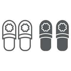 Slippers line and glyph icon, clothing and footwear, home shoes sign, vector graphics, a linear pattern on a white background.