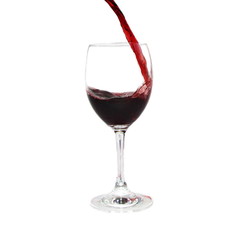 Red Wine Pouring Into Glass on white background, Alcohol abuse and alcoholism, celebration and party concept