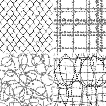 Barbed wire wallpaper four different abstract vector seamless pattern