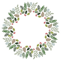 Christmas Wreath with Round Frame for Cards Design Vector Layout with Copyspace Can be use for Decorative Kit, Invitations, Greeting Cards, Blogs, Posters, Merry Christmas and Happy New Year. - 236448542